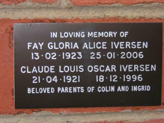 IVERSEN Claude Louis Oscar 1921-1996 & Fay Gloria Alice 1932-2006