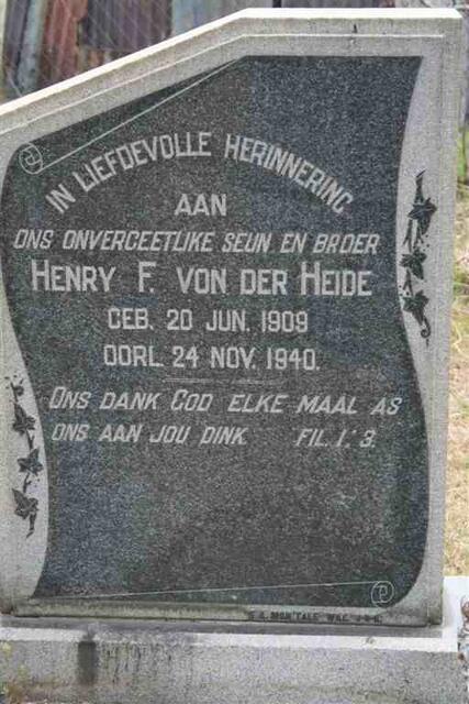 HEIDE Henry F., von der 1909-1940
