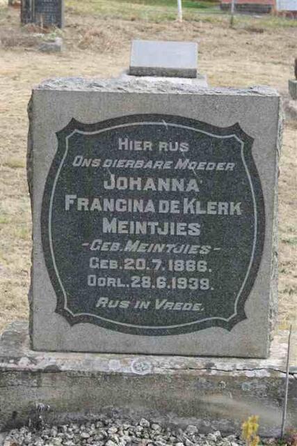 MEINTJIES Johanna Francina de Klerk nee MEINTJIES 1866-1939