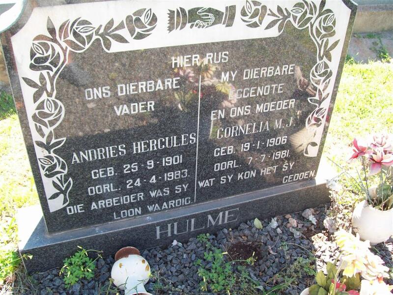 HULME Andries Hercules 1901-1983 & Cornelia M.J. 1906-1981