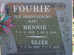 FOURIE Hennie 1923-2006 & Elize 1927-2007