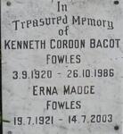 FOWLES Kenneth Gordon Bagot 1920-1986 & Erna Madge 1921-2003