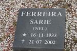 FERREIRA Sarie nee NEL 1933-2002