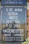 HAGEMEISTER Hagie 1939-2005 & Drienie 1941-2005 :: BRITZ Ilse Anna Gerda 1914-2002