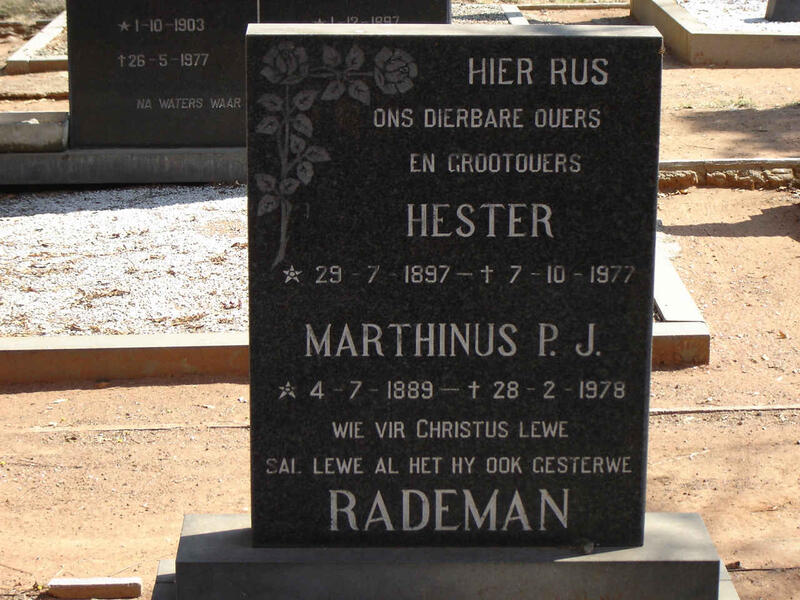 RADEMAN Marthinus P.J. 1899-1978 & Hester 1897-1977