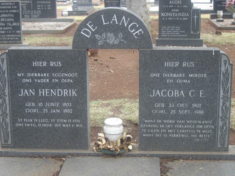 LANGE Jan Hendrik, de 1903-1982 & Jacoba C.E. 1907-1988