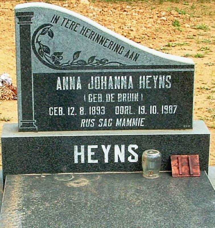 HEYNS Anna Johanna Heyns nee DE BRUIN 1893-1987