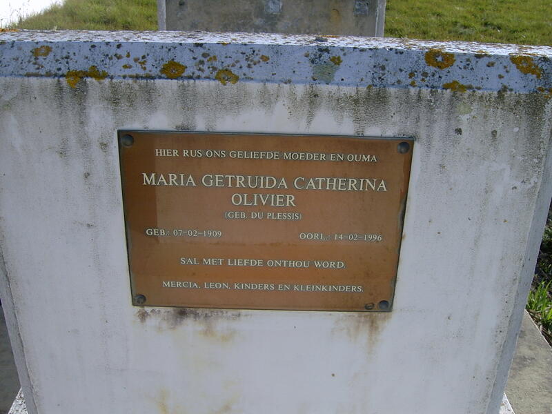 OLIVIER Maria Gertruida Catherina nee DU PLESSIS 1909-1996