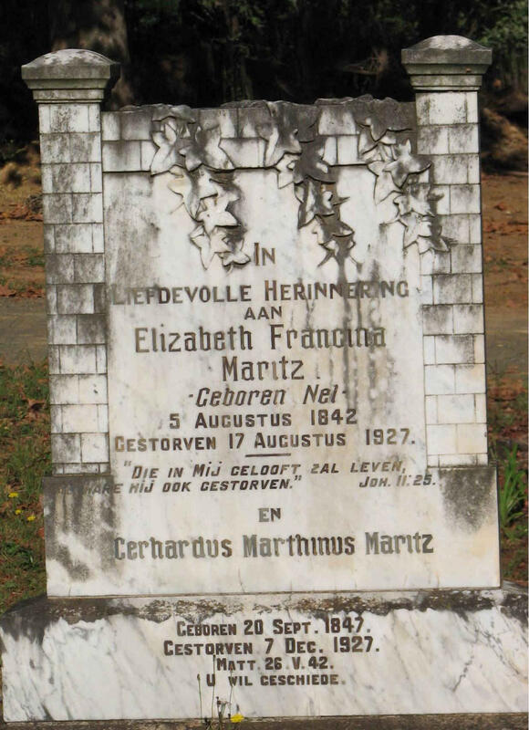 MARITZ Gerhardus Marthinus 1847-1927 & Elizabeth Francina NEL 1842-1927