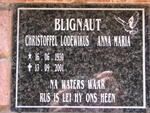 BLIGNAUT Christoffel Lodewikus 1930-2001 & Anna Maria 