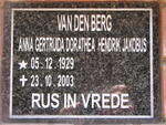BERG Hendrik Jacobus, van der & Anna Gertruida Dorathea 1929-2003