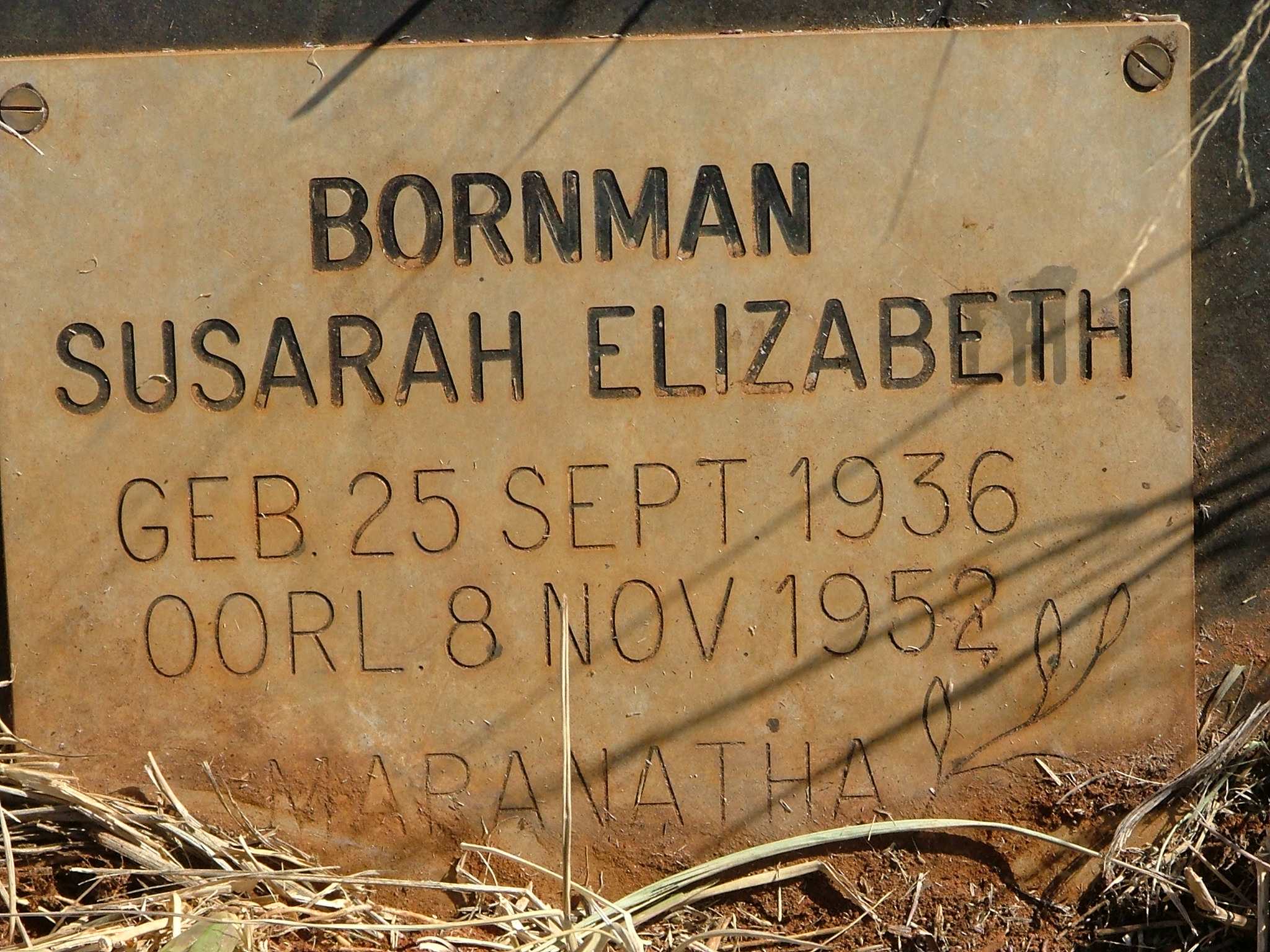 BORNMAN Susarah Elizabeth 1936-1952