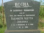 BOTHA Elizabeth Aletta Johanna nee J.V. RENSBURG 1899-1980