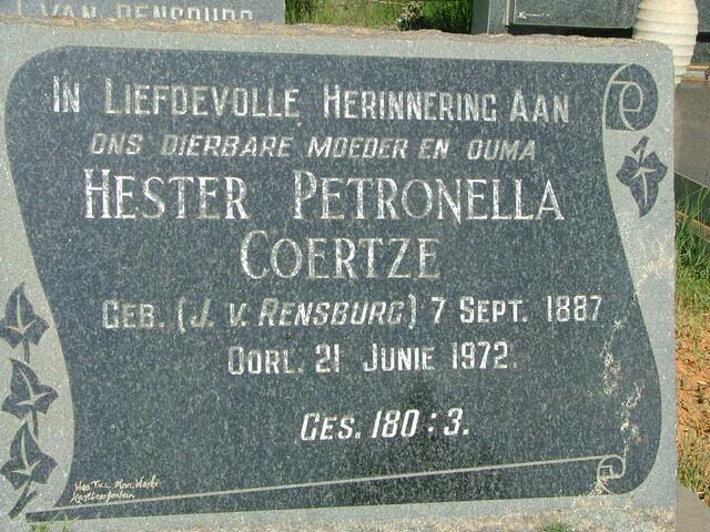 COERTZE Hester Petronella nee J.V.RENSBURG 1887-1972