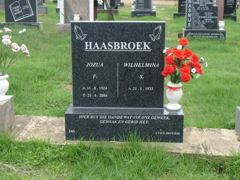 HAASBROEK Jozua F. 1924-2004 & Wilhelmina 1933-