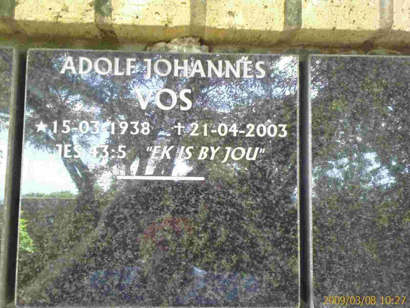 VOS Adolf Johannes 1938-2003