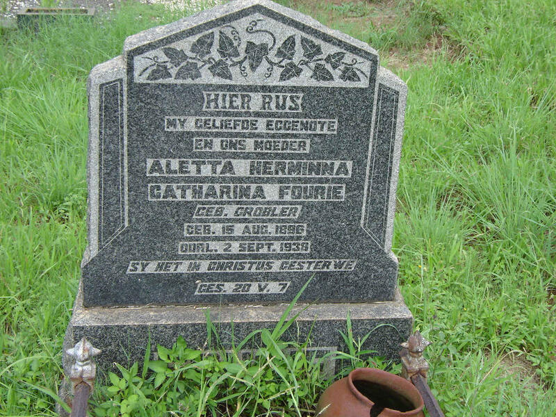 FOURIE Aletta Hermina Catharine nee GROBLER 1896-1938