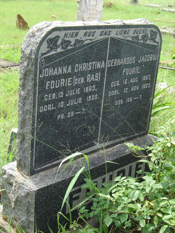 FOURIE Gerhardus Jacobus 1857-1923 & Johanna Christina RAS 1863-1920