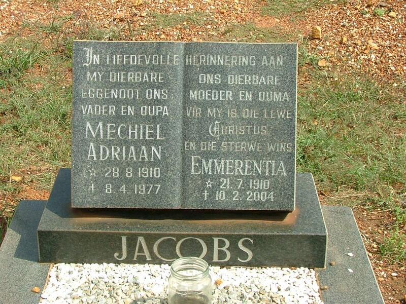 JACOBS Mechiel Adriaan 1910-1977 & Emmerentia 1910-2004