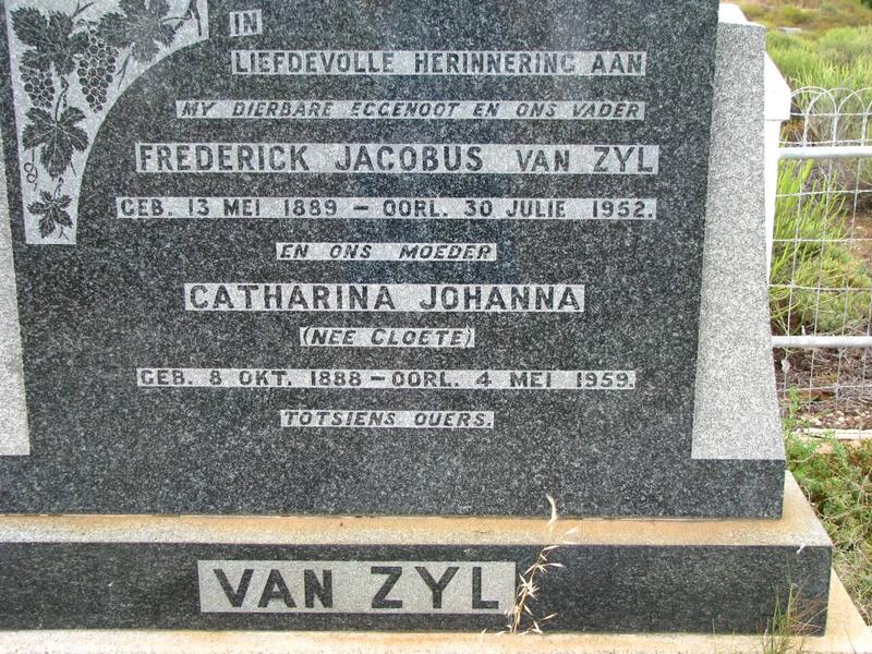 ZYL Frederick Jacobus, van 1889-1952 & Catharina Johanna CLOETE 1888-1959