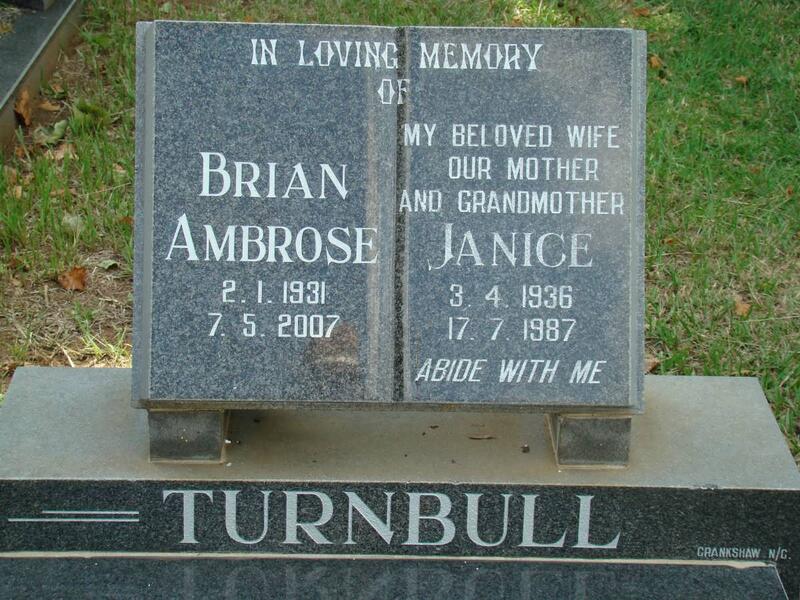 TURNBULL Brian Ambrose 1931-2007 & Janice 1936-1987