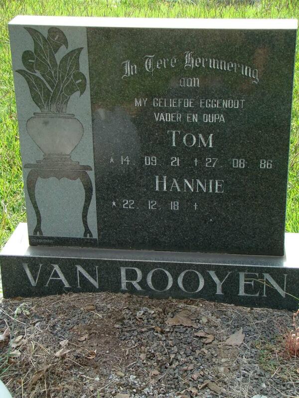ROOYEN Tom, van 1921-1986 & Hannie 1918-