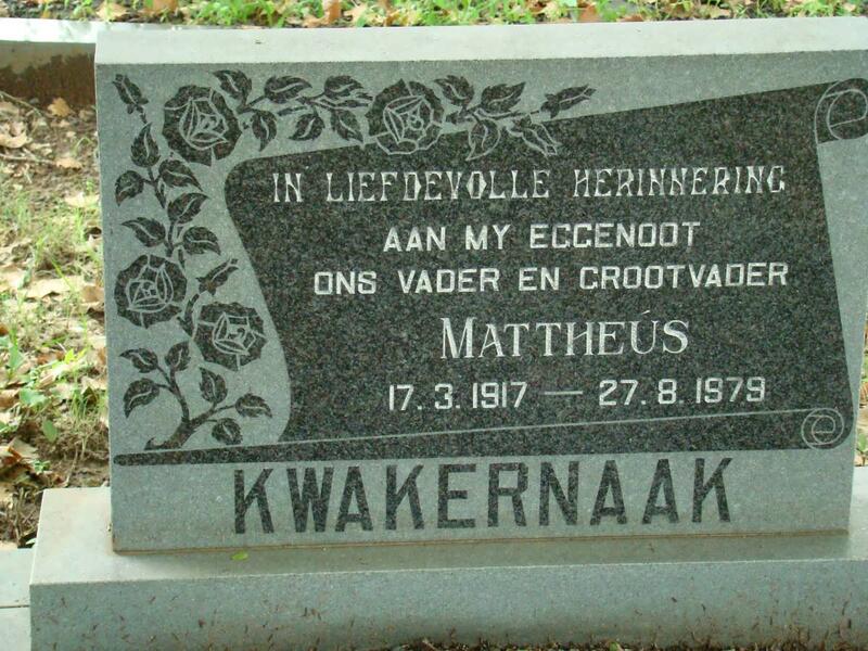 KWAKERNAAK Mattheus 1917-1979