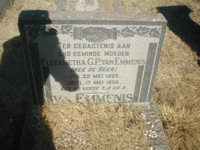 EMMENIS Elizabeth G.P., van, nee DE BEER 1889-1956