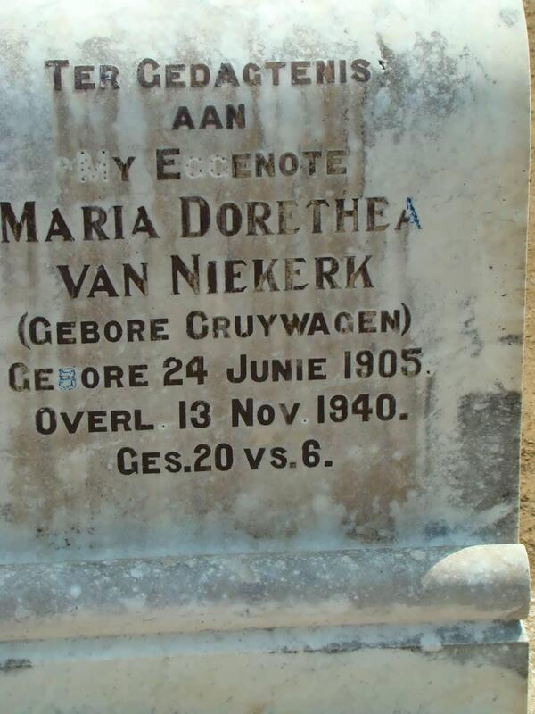 NIEKERK Maria Dorothea, van nee CRUYWAGEN 1905-1940