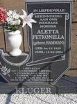 KLUGER Aletta Petronella nee HAMMAN 1958-2004