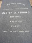 HENNING Hester A. nee SNYMAN 1908-1977