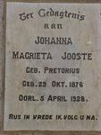 JOOSTE Johanna Magrieta nee PRETORIUS 1876-1928