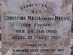 MERWE Christina Maria nee, van der nee KRUGER 1886-1921