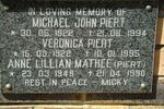 PIERT Michael John 1922-1994 & Veronica 1922-1995 :: MATTHEE Anne Lillian nee PIERT 1949-1990