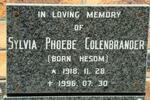 COLENBRANDER Sylvia Phoebe nee HESOM 1918-1996