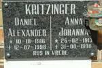 KRITZINGER Daniel Alexander 1916-1998 & Anna Johanna 1913-1998