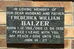 BALZER Frederick William 1916-1996