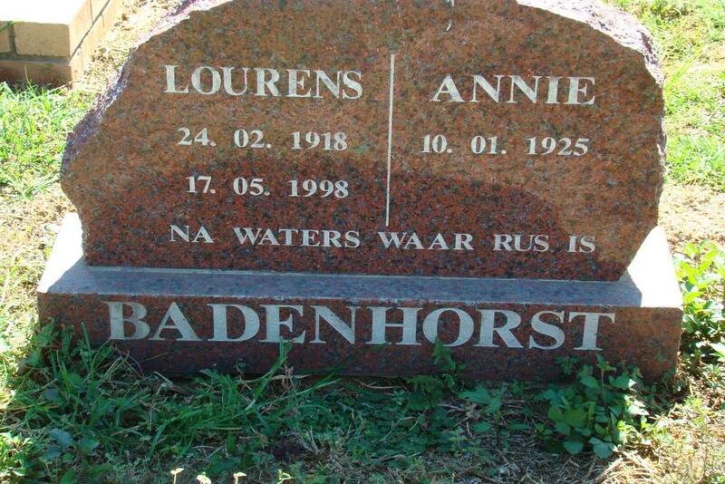 BADENHORST Lourens 1918-1998 & Annie 1925-