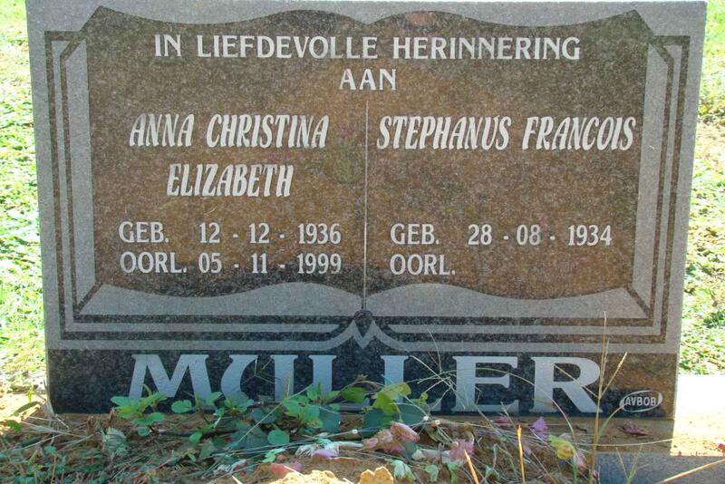 MULLER Stephanus Francois 1934- & Anna Christina Elizabeth 1936-1999
