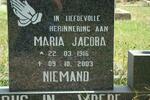 NIEMAND Maria Jacoba 1916-2003
