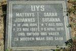 UYS Matthys Johannes 1884-1967 & Sarah Susanna 1893-1979