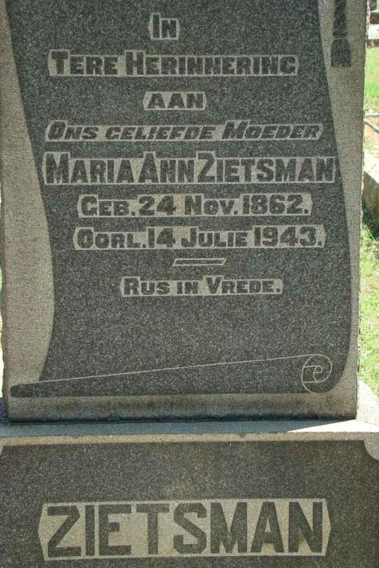 ZIETSMAN Maria Ann 1862-1943