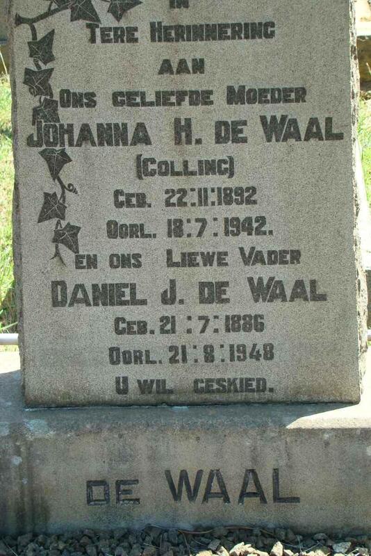 WAAL Daniel J., de 1886-1948 & Johanna H. COLLING 1892-1942