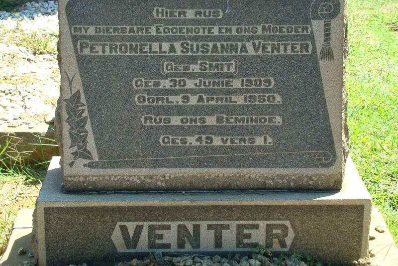 VENTER Petronella Susanna nee SMIT 1909-1950
