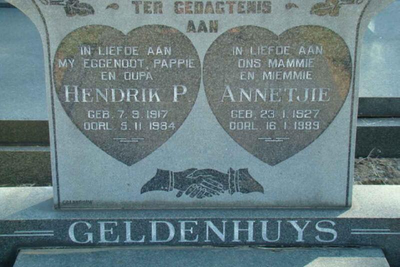 GELDENHUYS Hendrik P. 1917-1984 & Annetjie 1927-1989