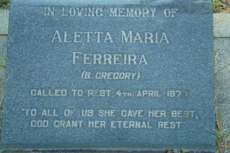 FERREIRA Aletta Maria nee GREGORY -1970