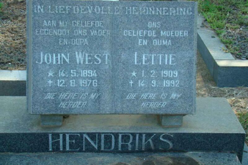 HENDRIKS John West 1894-1976 & Lettie 1909-1992