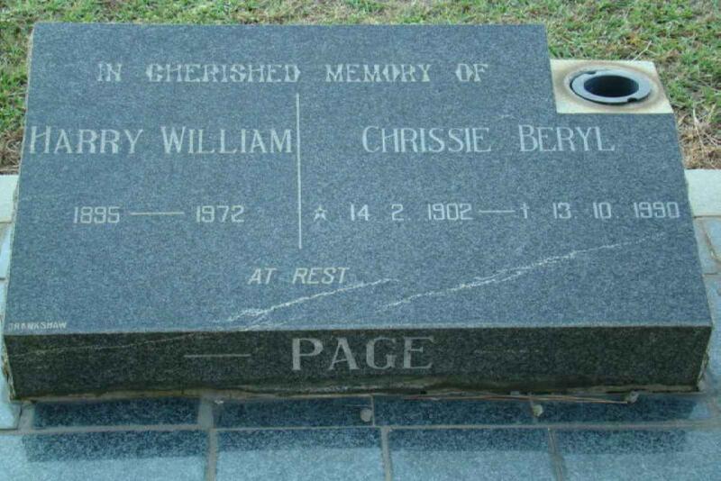 PAGE Harry William 1895-1972 & Chrissie Beryl 1902-1990