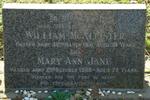McALLISTER William -1916 & Mary Ann Jane -1960