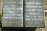 FAURE Philip Eduard 1884-1944 & Magdalena Hendrieetta Elizabettha 1890-1965